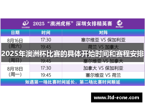 2025年澳洲杯比赛的具体开始时间和赛程安排