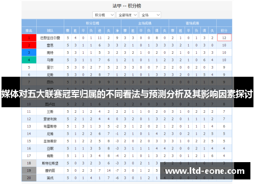 媒体对五大联赛冠军归属的不同看法与预测分析及其影响因素探讨